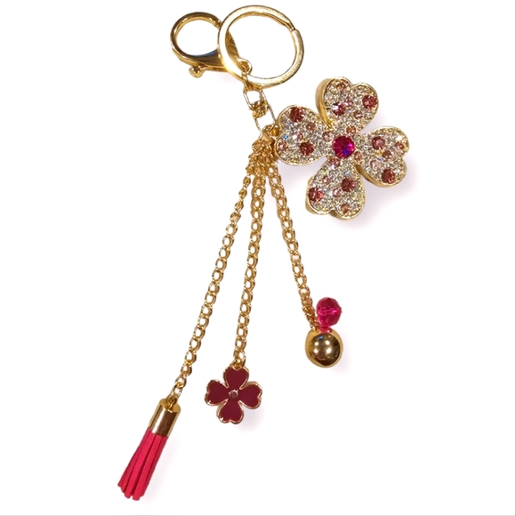 🚨Pink Rhinestone Clover Keychain Handbag Charm - Picture 2 of 3